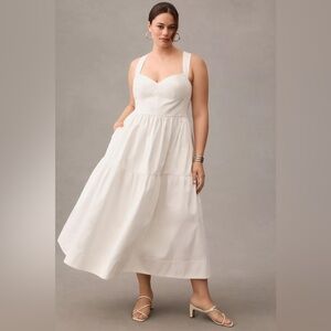 NWT Anthropologie Forever That Girl Denim Sweetheart Midi Dress White Size XL